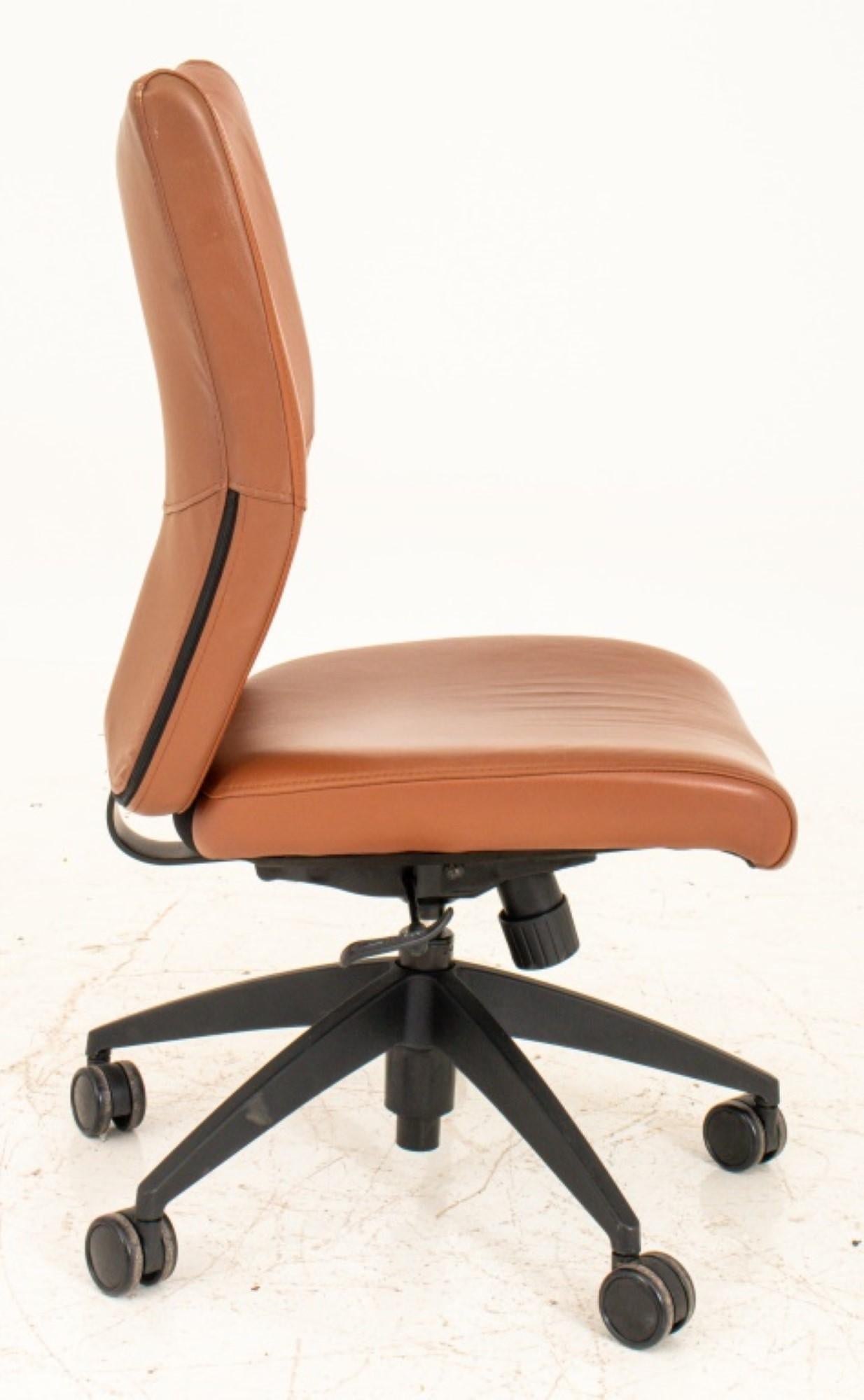 Faux Brown Leather Swivel Office Chair For Sale 5