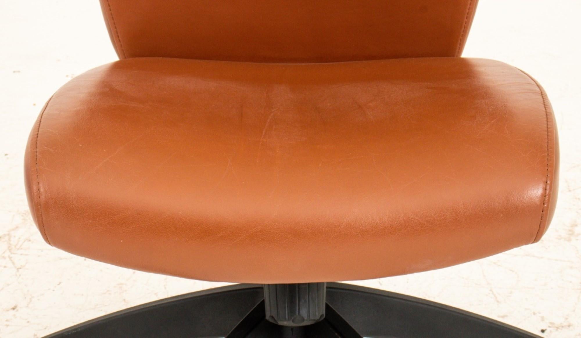 Contemporary Faux Brown Leather Swivel Office Chair For Sale