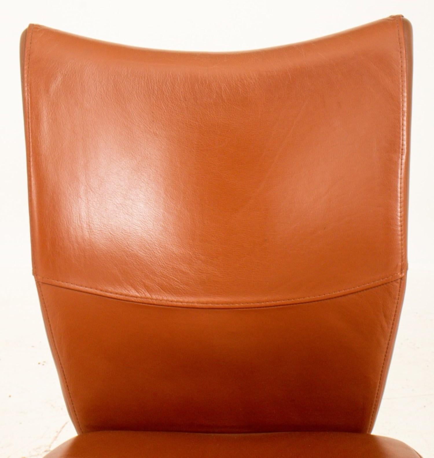 Metal Faux Brown Leather Swivel Office Chair For Sale