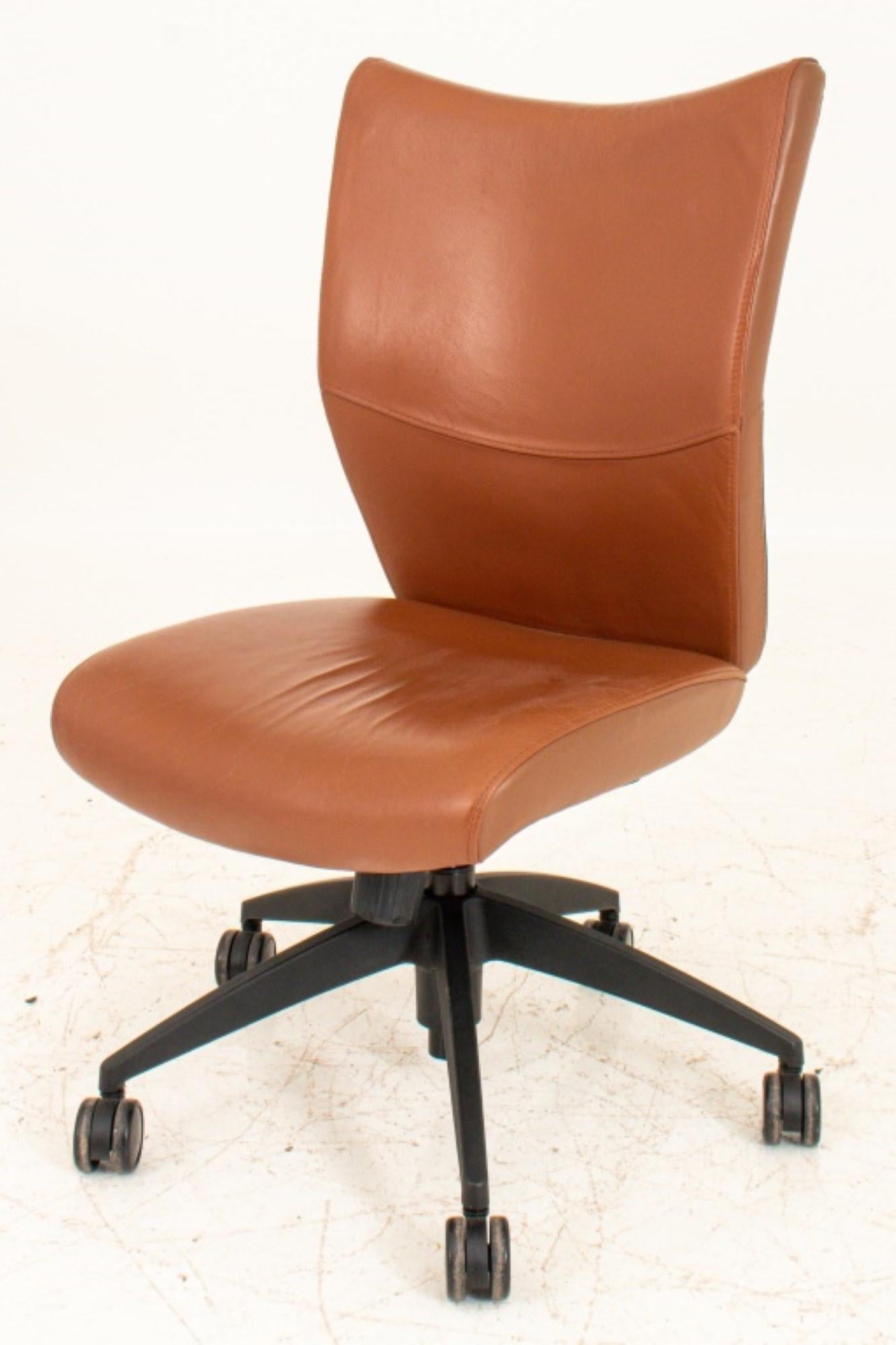 Faux Brown Leather Swivel Office Chair For Sale 1