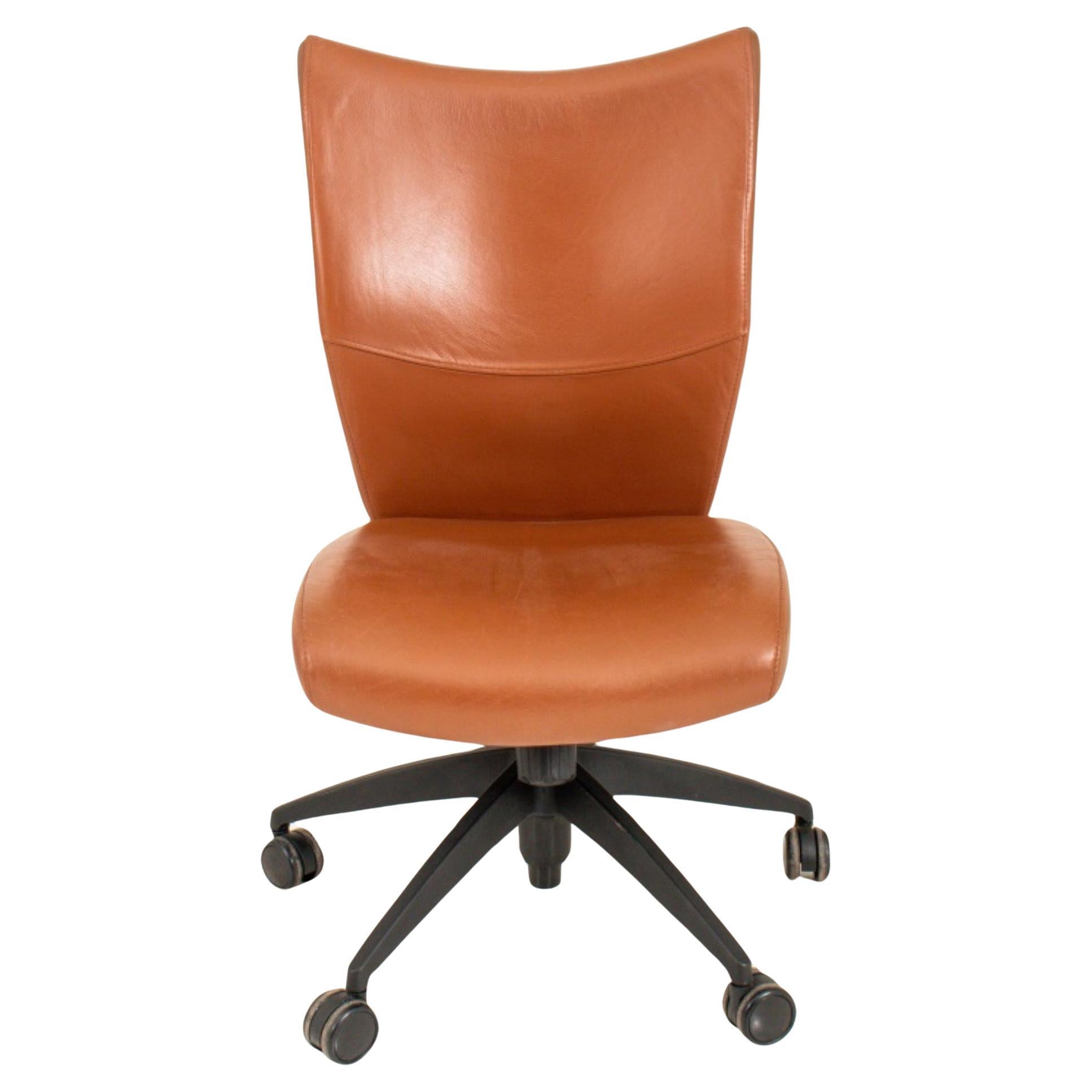 Faux Brown Leather Swivel Office Chair For Sale