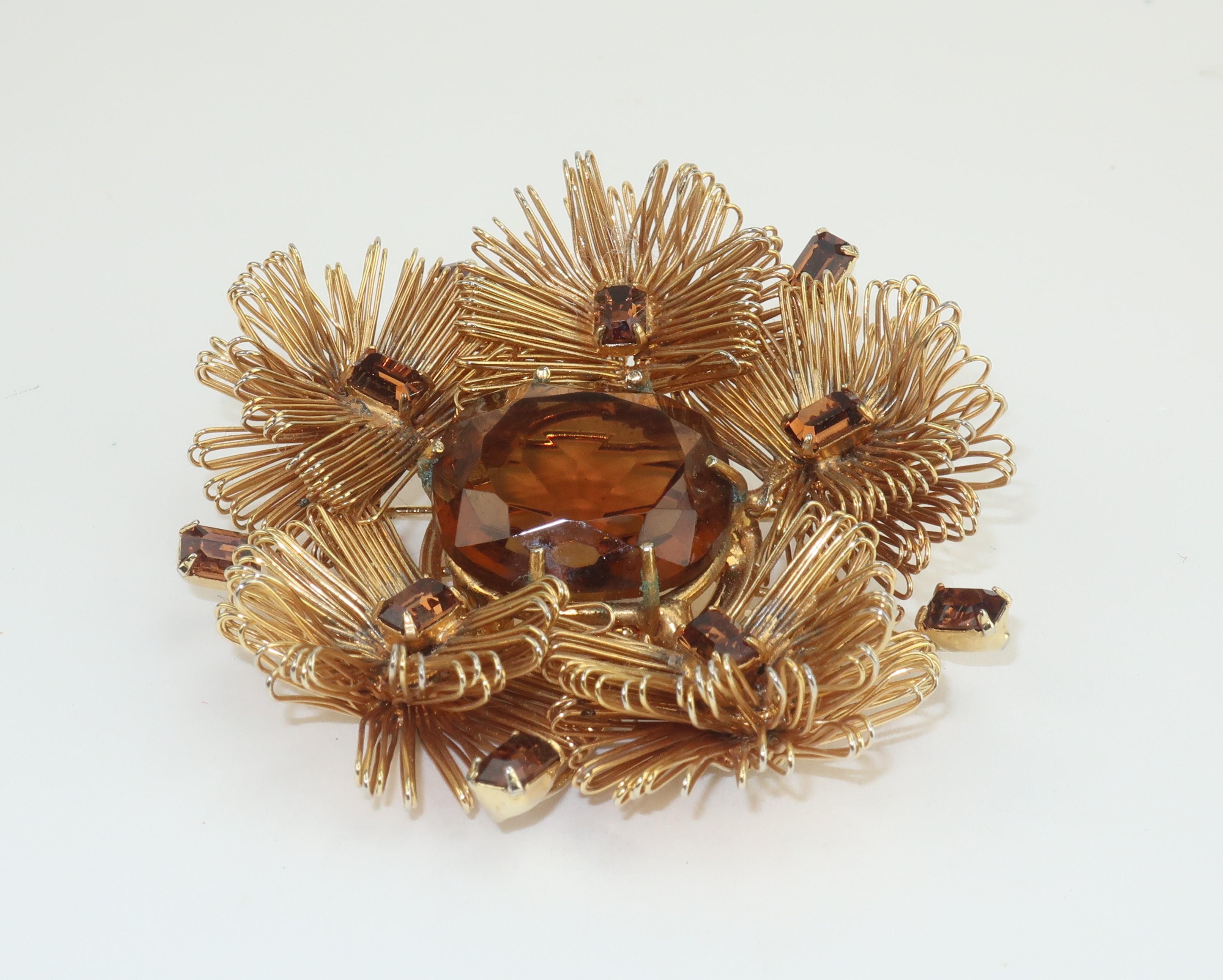 Faux Brown Topaz Pinecone Brooch, 1950's 2