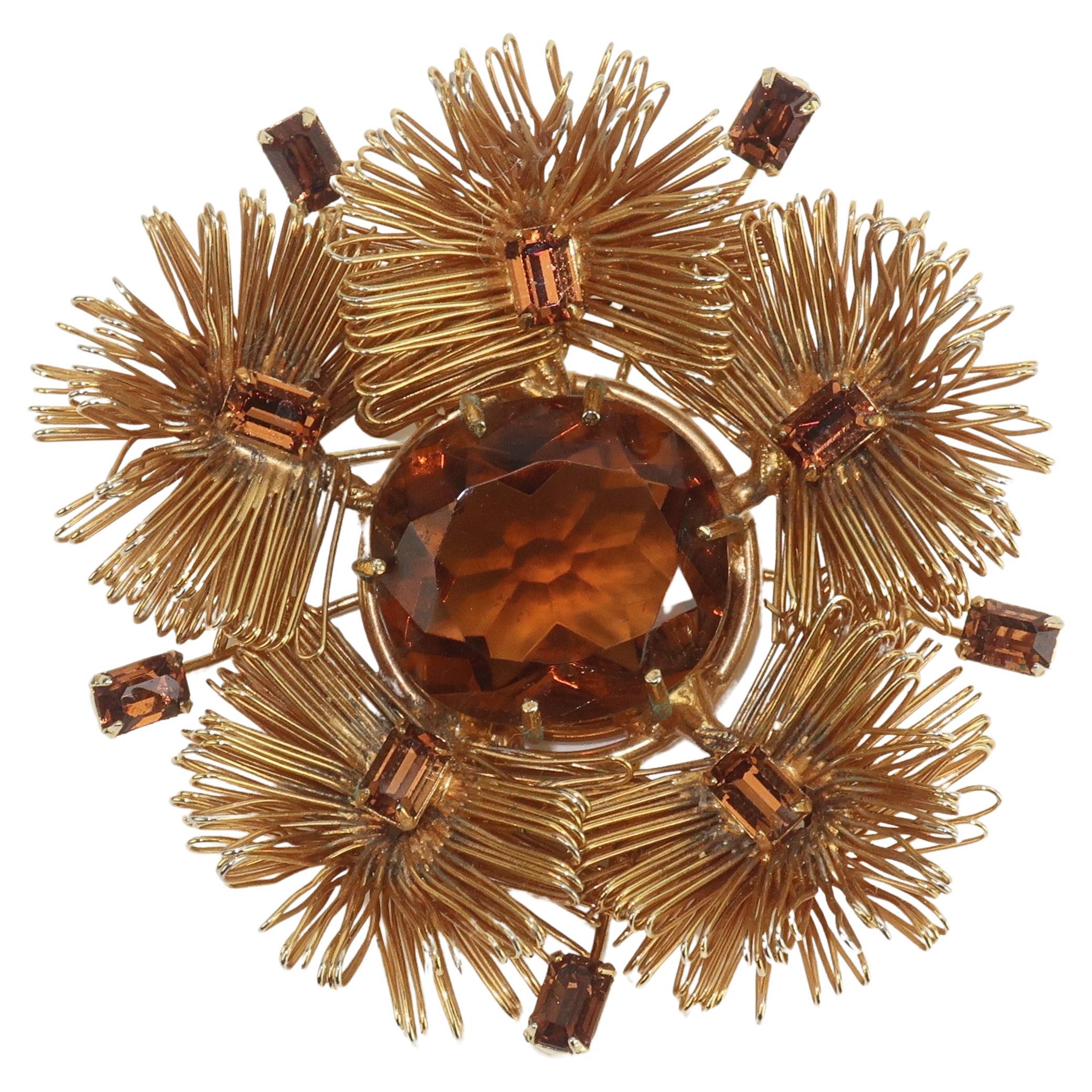 Faux Brown Topaz Pinecone Brooch, 1950's