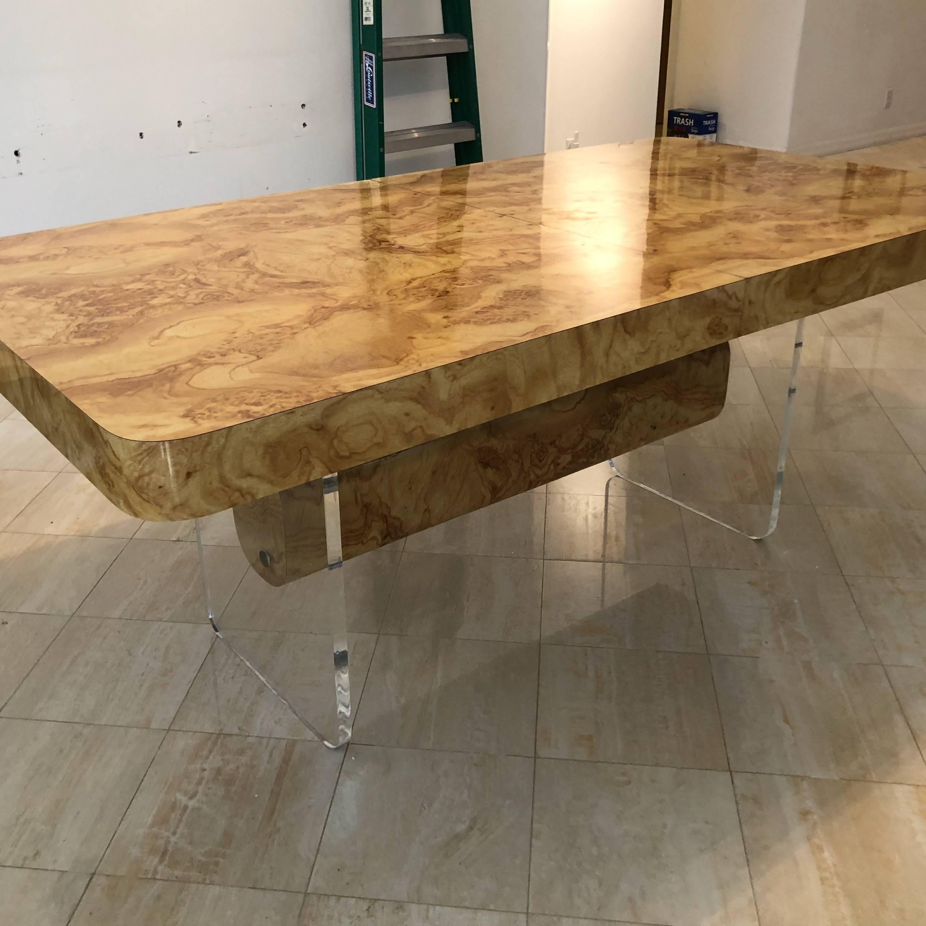 American Faux Burl Wood and Lucite Dining Table