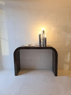 Faux Burlwood Laminate Waterfall Console Table in the style of Karl Springer