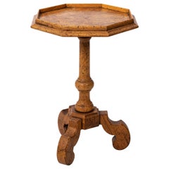 Faux Burl Wood Octagonal Tripod Based Side Table