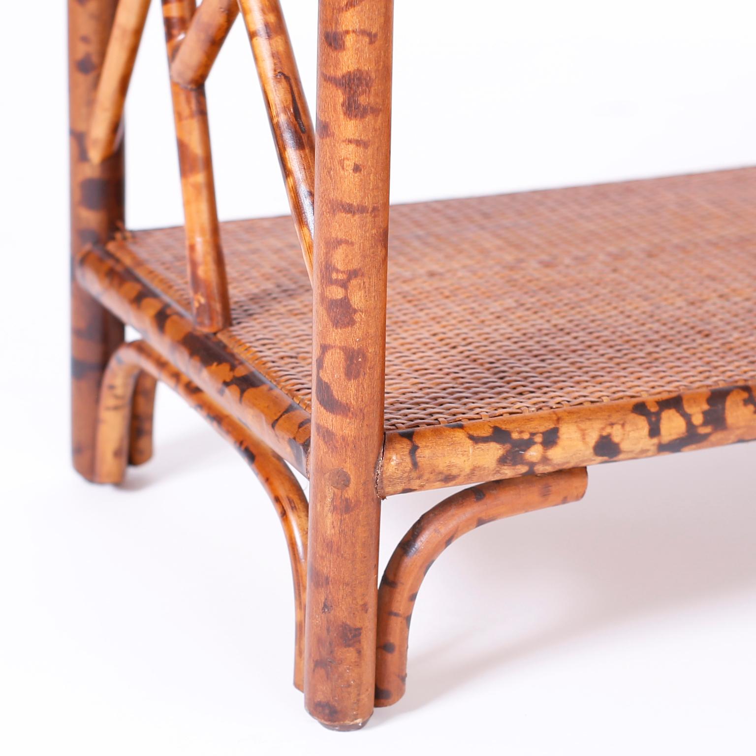 Faux Burnt Bamboo and Grasscloth Console Table 1