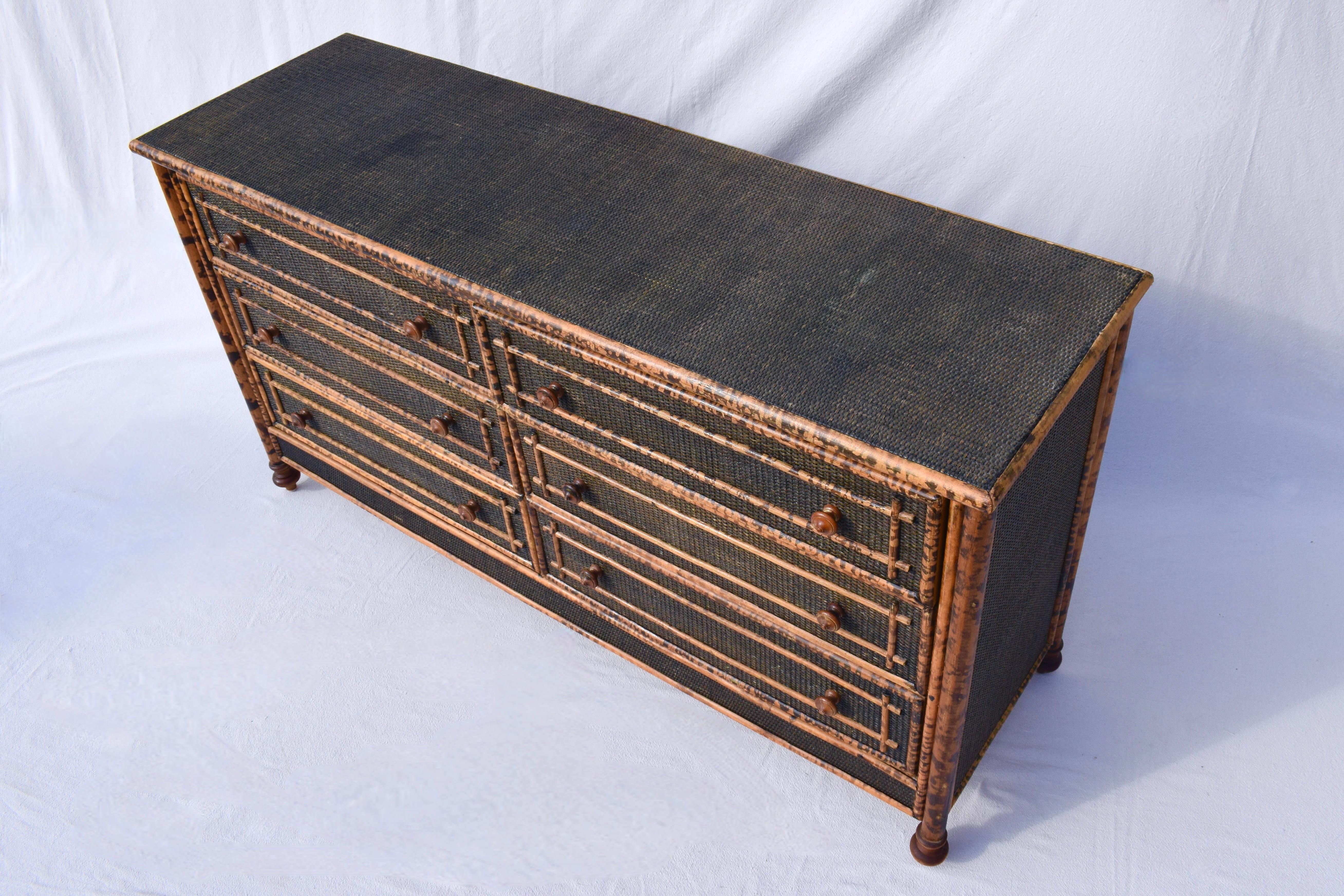 Philippine British Colonial style Tortoise Bamboo Chest of Drawers