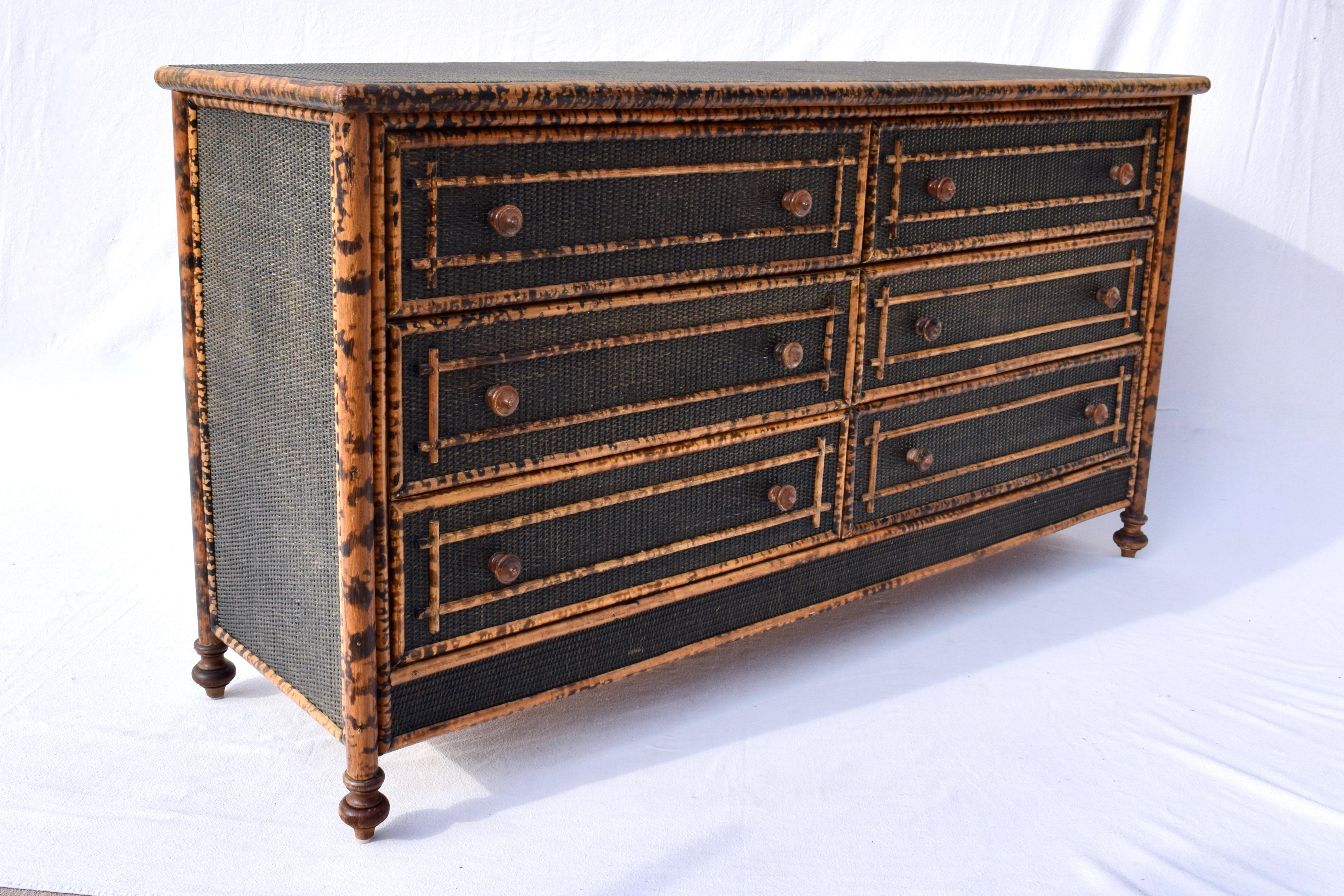 British Colonial style Tortoise Bamboo Chest of Drawers In Good Condition In Southampton, NJ