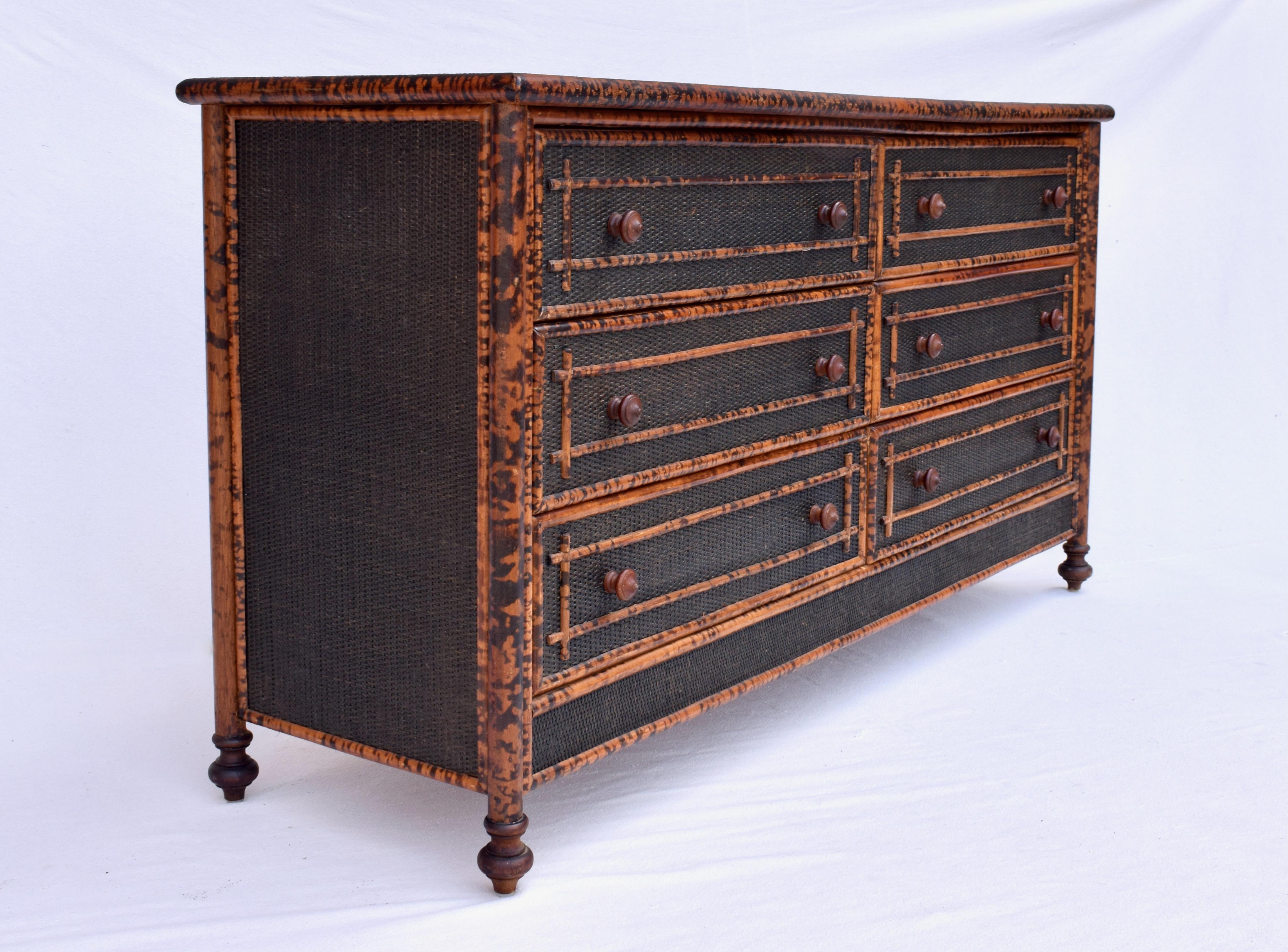 Grasscloth Faux Burnt Bamboo Chest of Drawers