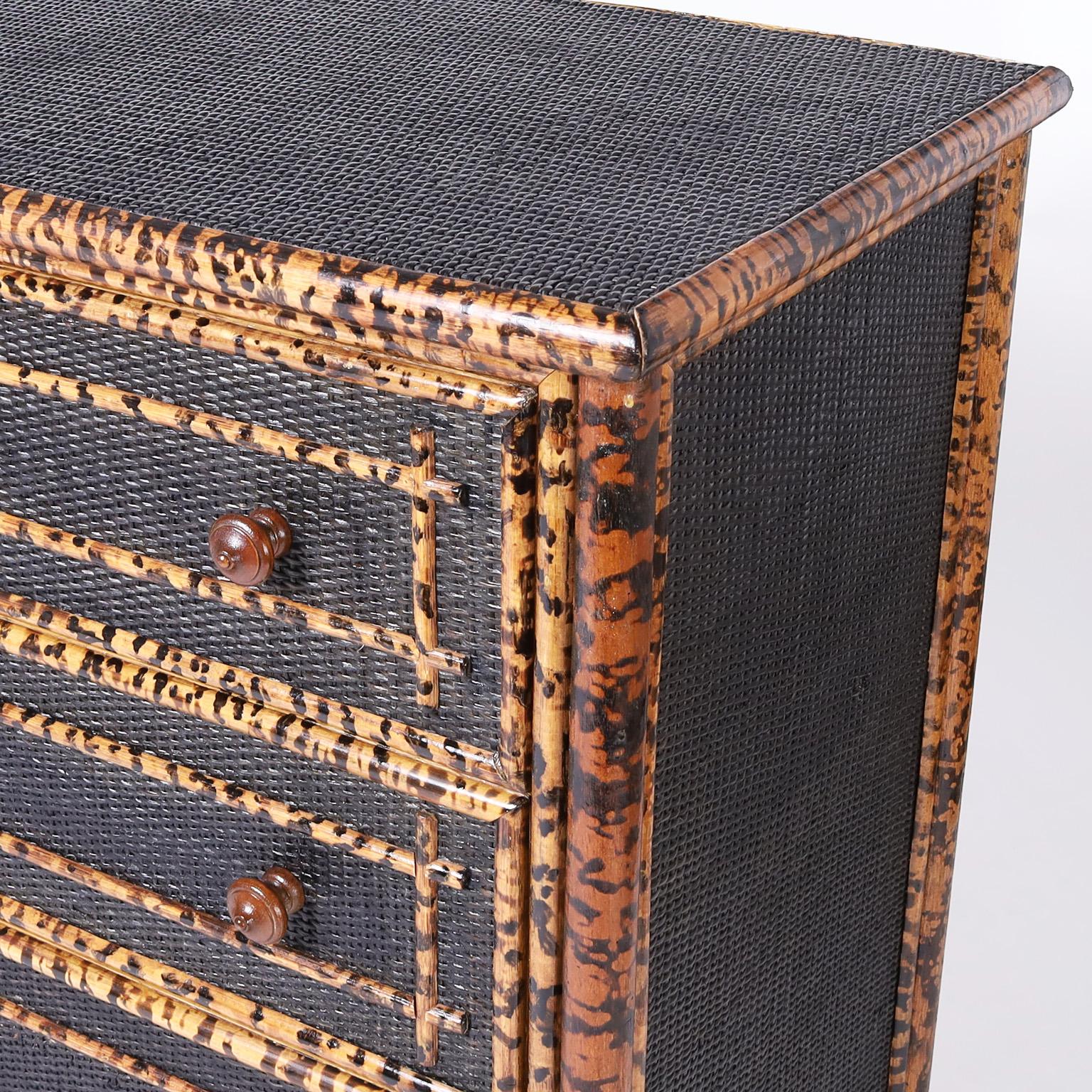 20th Century Faux Burnt Bamboo Chest of Drawers