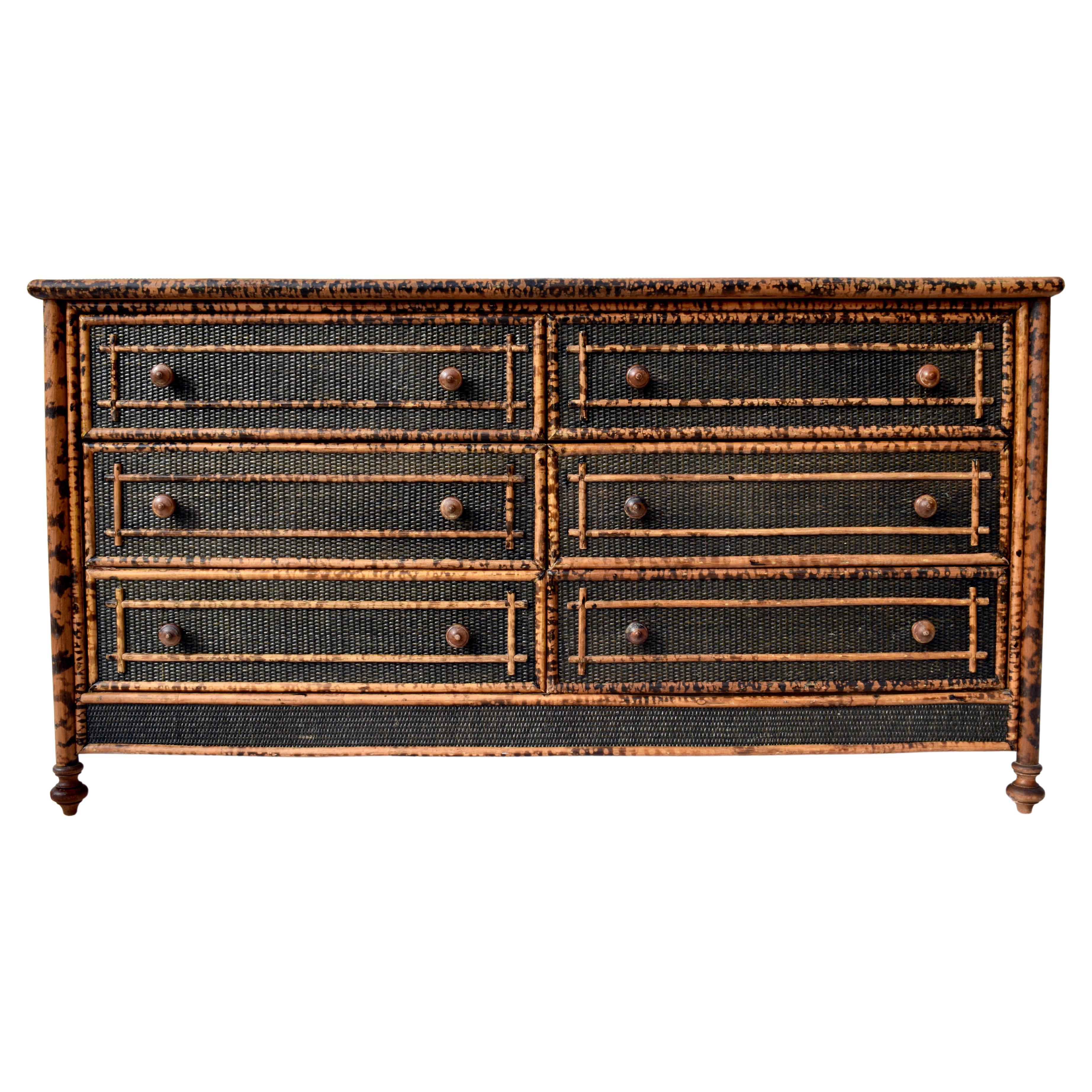 British Colonial style Tortoise Bamboo Chest of Drawers