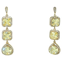 Faux Canary Diamond CZ Rhinestone Sterling Vermeil Earrings