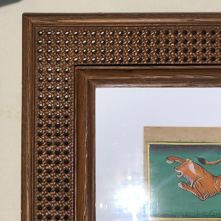 American Faux Cane Photo Frame with Hand Painted Indian Tiger and White Oversize Matte