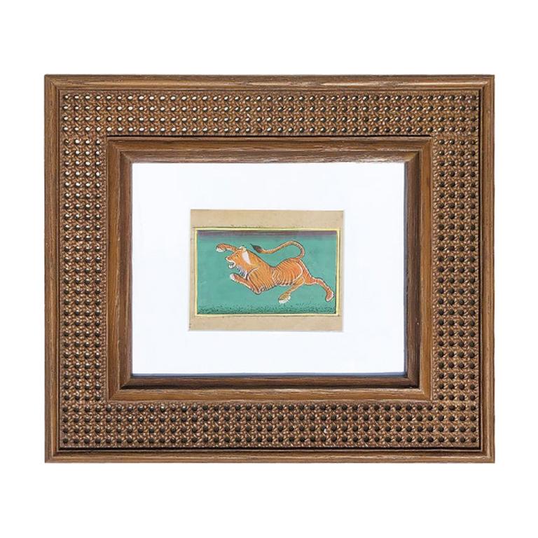 Faux Cane Photo Frame with Hand Painted Indian Tiger and White Oversize Matte