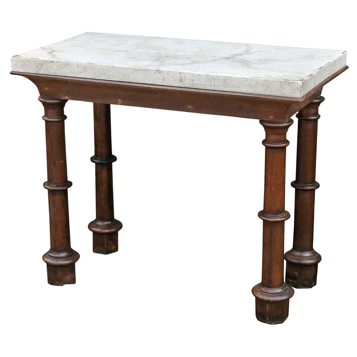 Faux Carrara Marble Top Oak Two-Sided Console