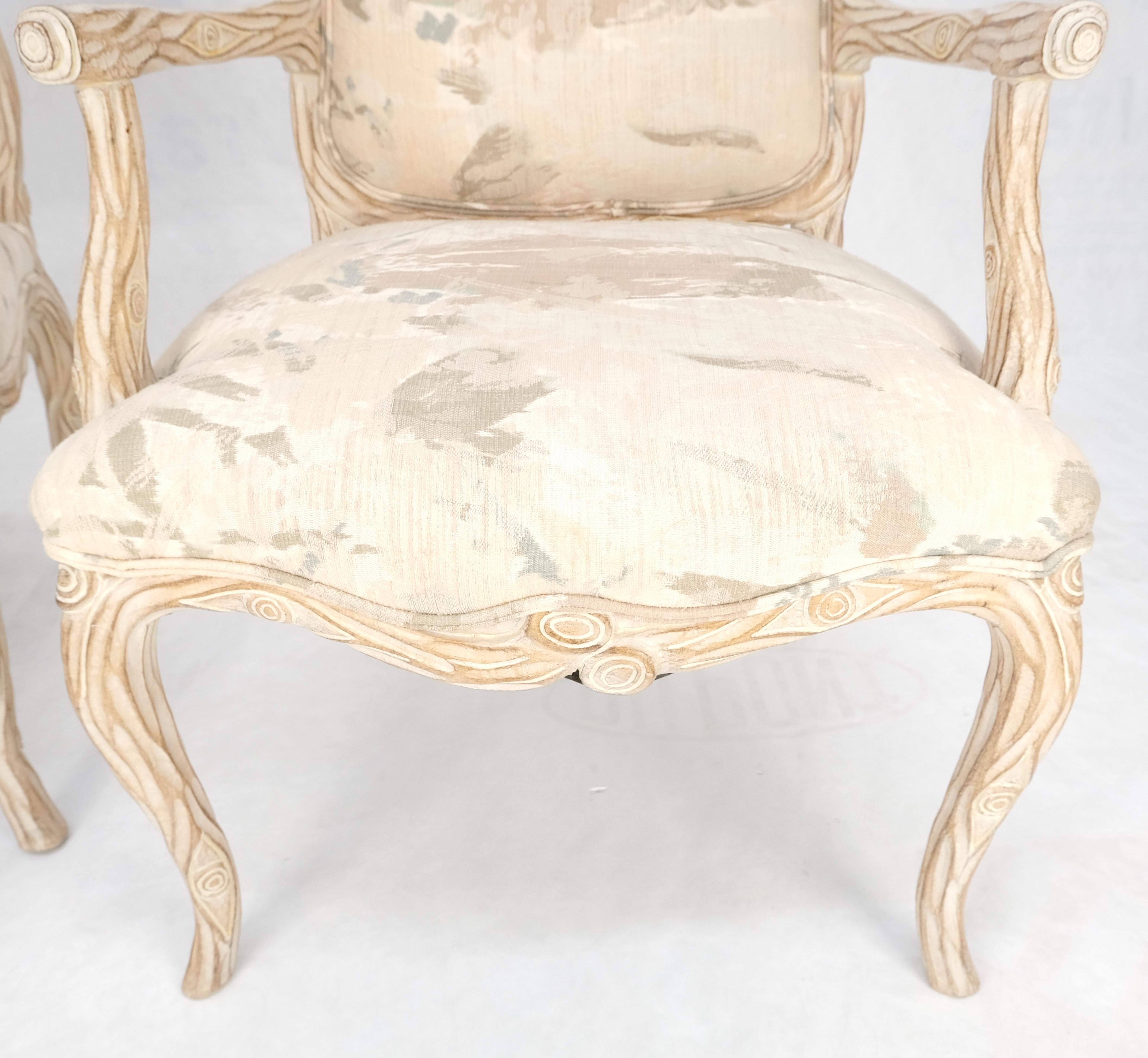 Faux Carved Twig Wood & Eye Theme Arm Lounge Fireside Arm Chairs White Wash MINT For Sale 7