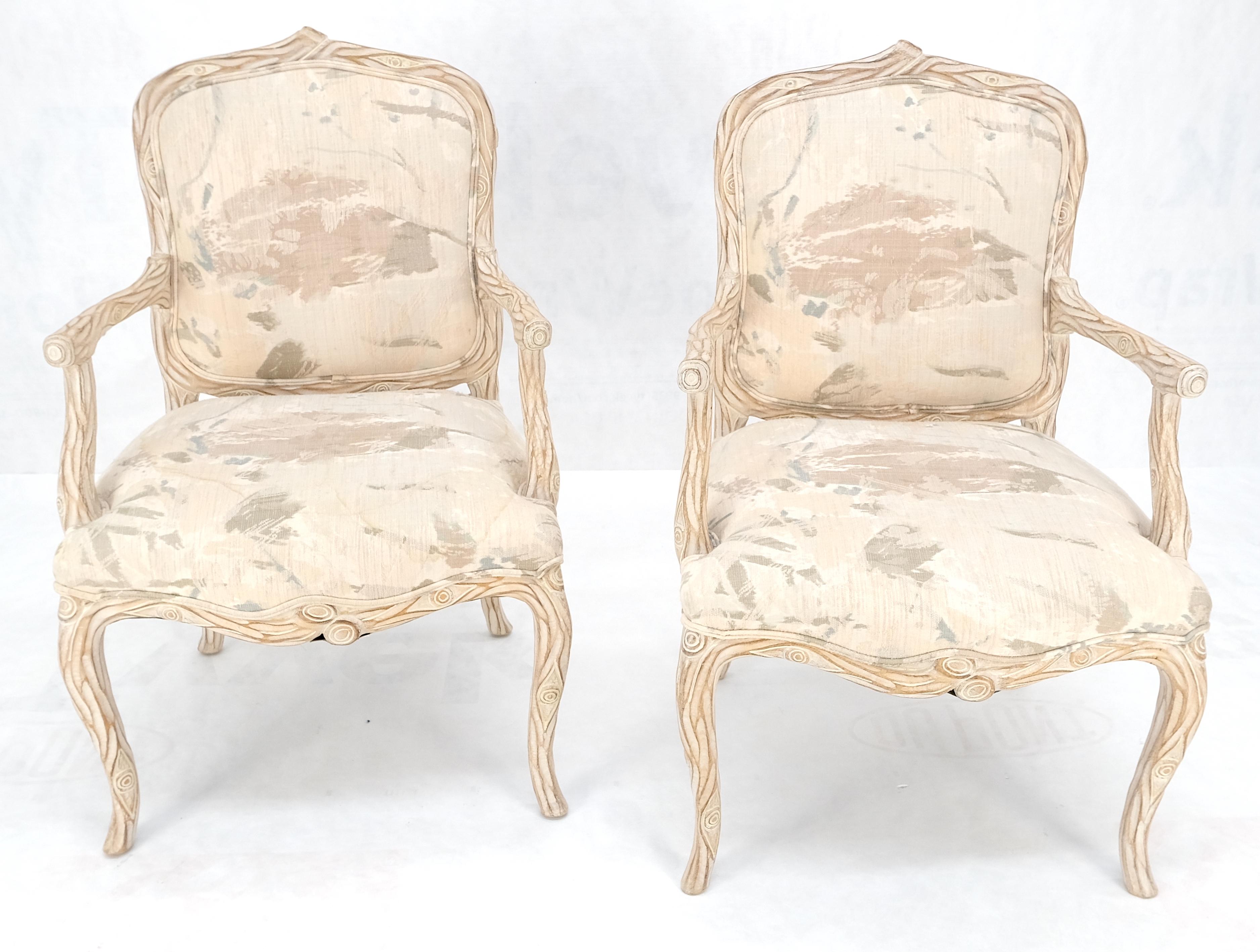 Faux Carved Twig Wood & Eye Theme Arm Lounge Fireside Arm Chairs White Wash MINT For Sale 8