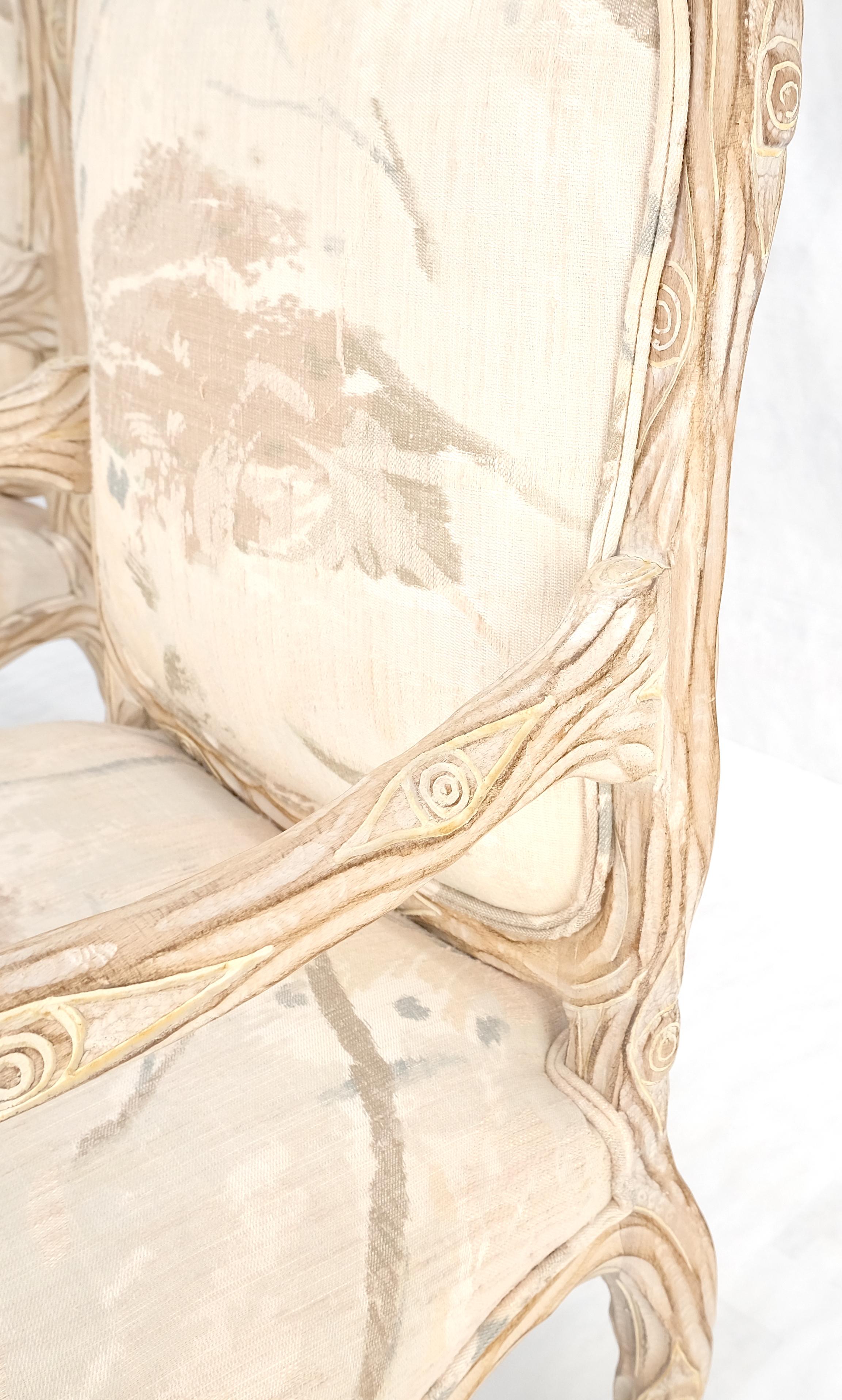 20th Century Faux Carved Twig Wood & Eye Theme Arm Lounge Fireside Arm Chairs White Wash MINT For Sale