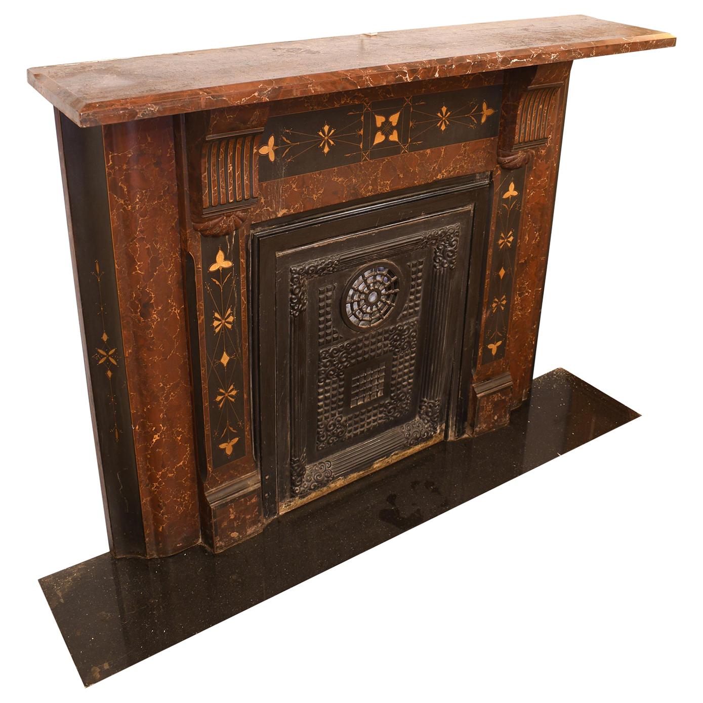 Faux Cast Iron Mantel with Slate Top and Summer Cover For Sale