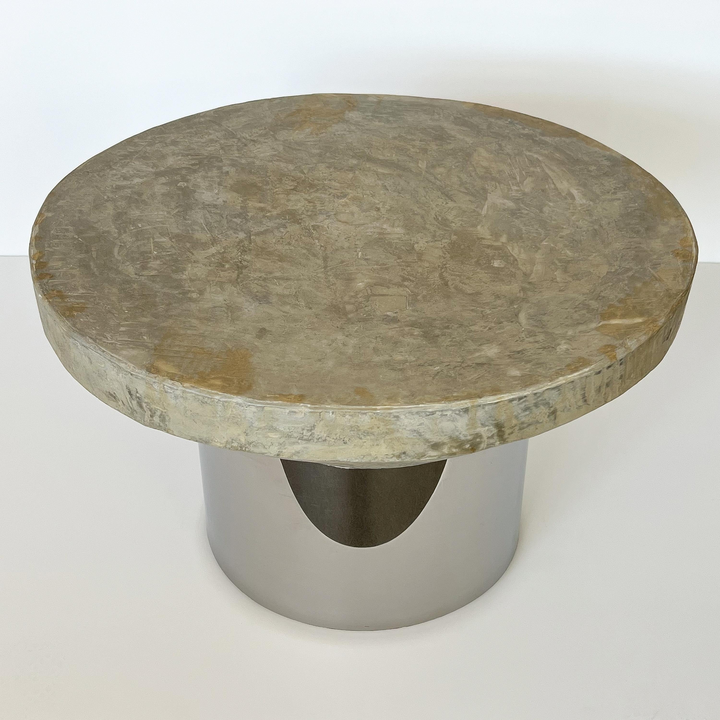 Faux Cement and Chrome Pedestal Coffee / End Table 4