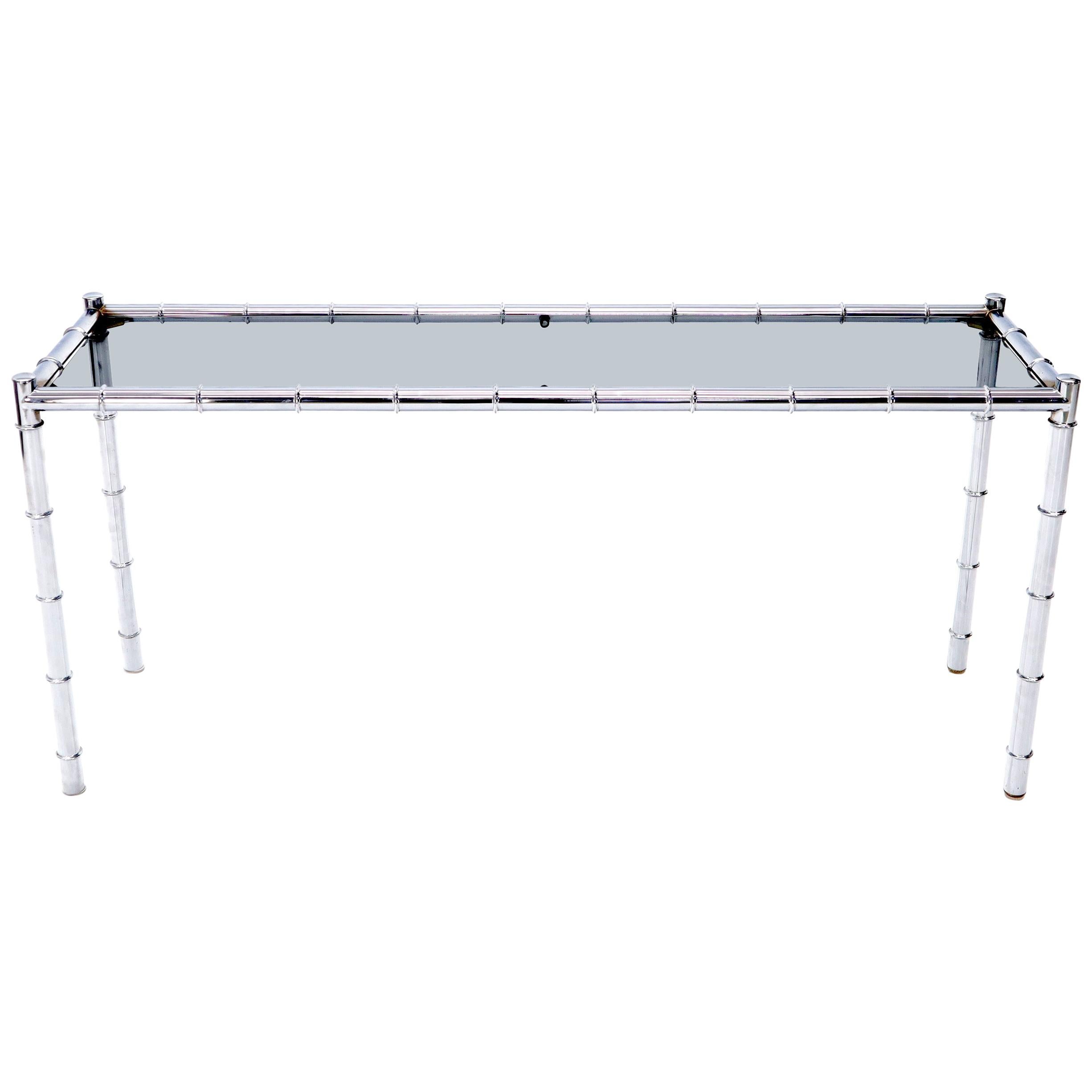 Faux Chrome Bamboo Smoked Glass Console Sofa Table
