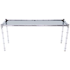 Consola Sofá Mesa Bambú Cromado Faux Cristal Ahumado