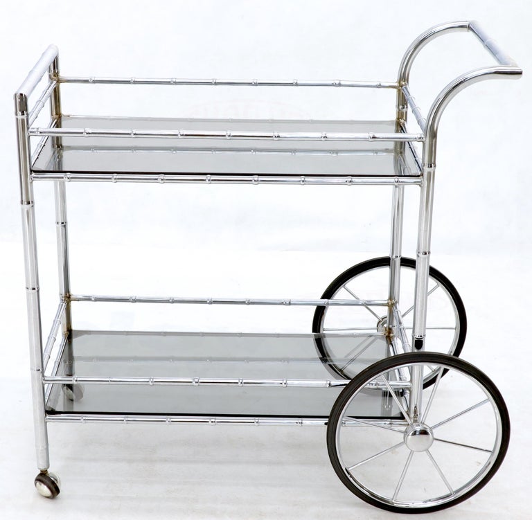 Faux Chrome Bamboo Smoked Glass TwoTier Rolling Cart Server at 1stDibs