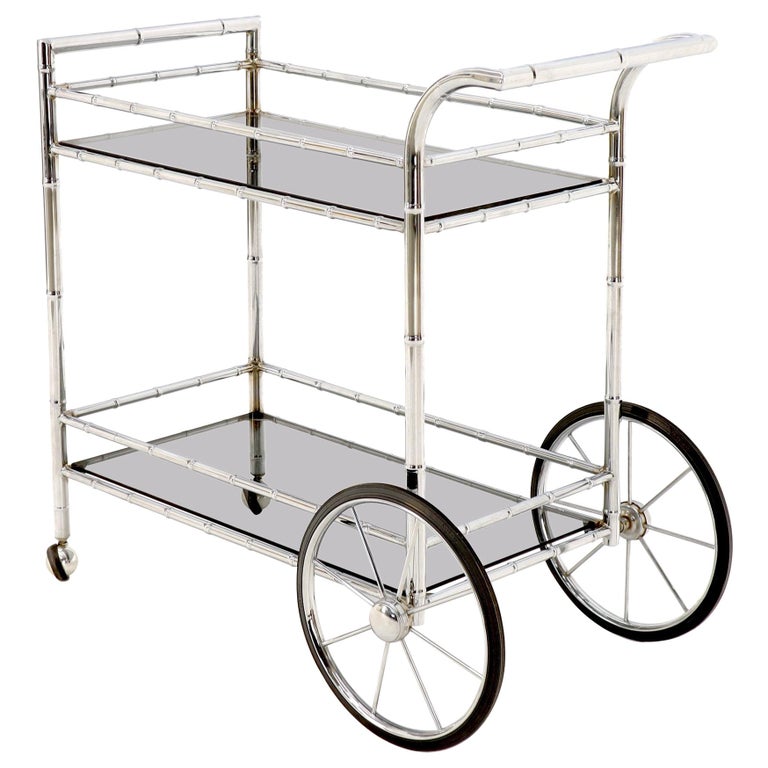 Faux Chrome Bamboo Smoked Glass TwoTier Rolling Cart Server at 1stDibs