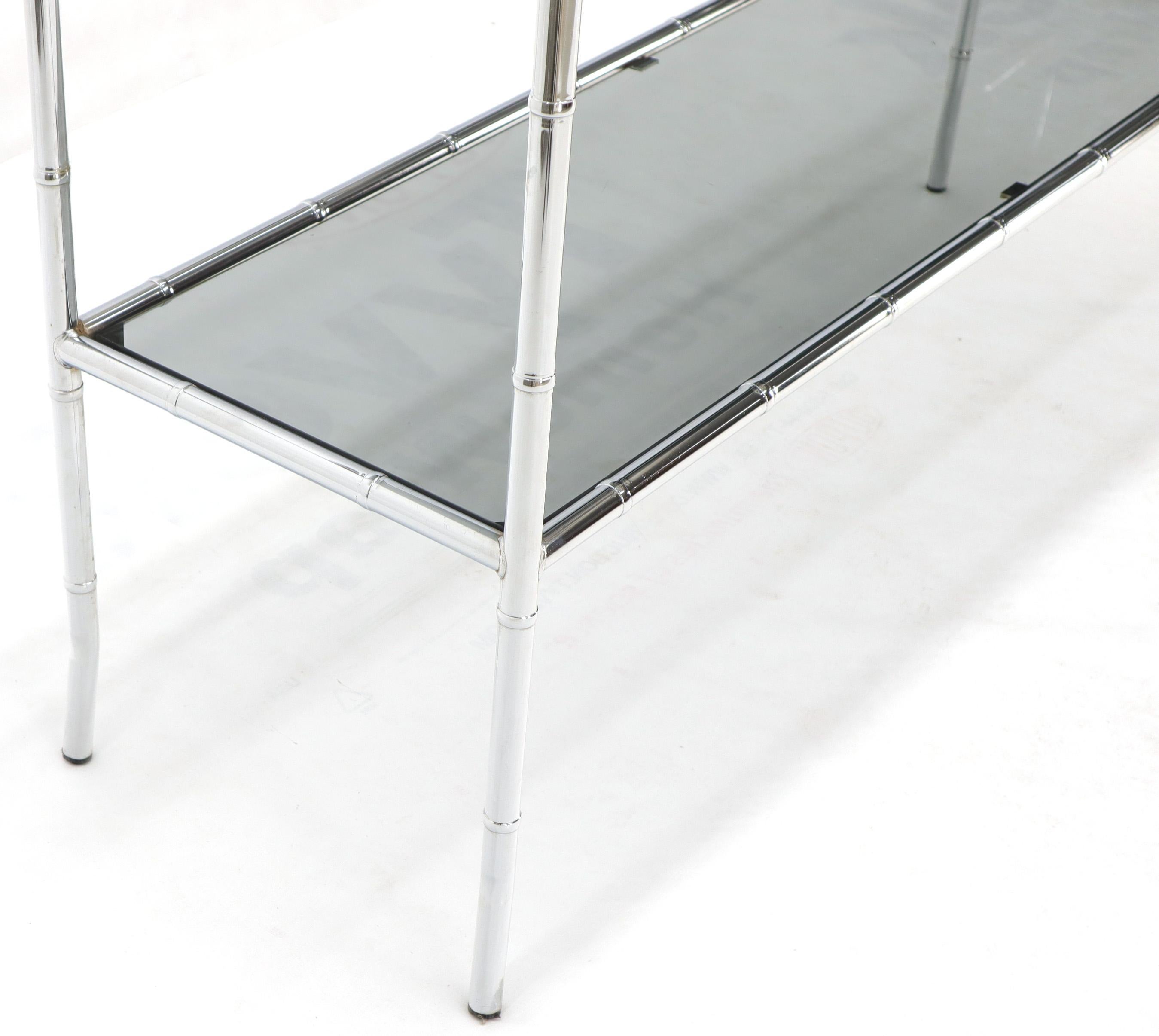 Faux Chrome Bamboo Smoked Glass Two-Tier Sofa Console Table For Sale 2