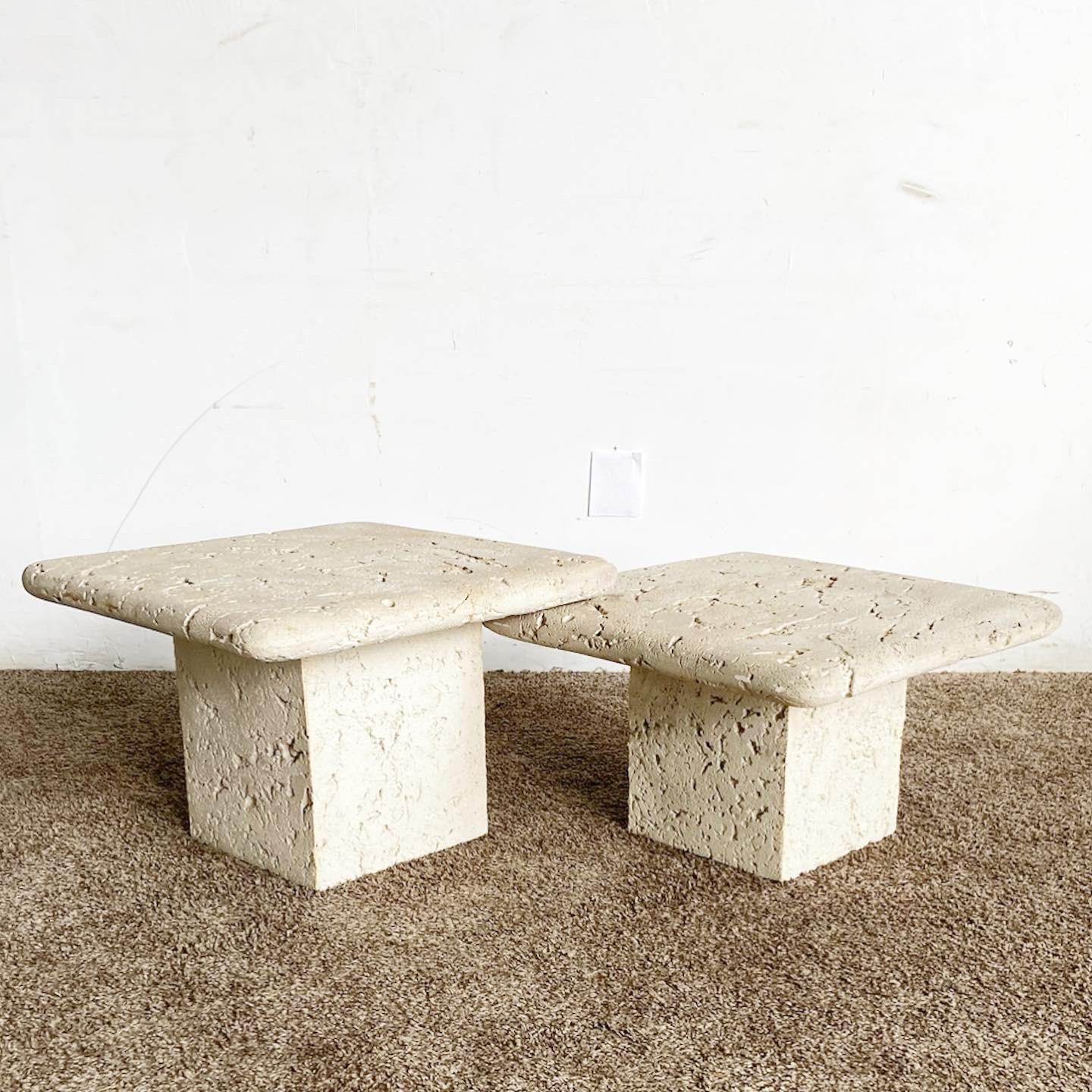 Elevate your d√©cor with these Faux Coquina Coral Cast Cement Square Top Mushroom Nesting Tables. A harmonious blend of organic allure and functional design.

Material: Crafted from cast cement with a faux coquina coral finish
Design: Square top