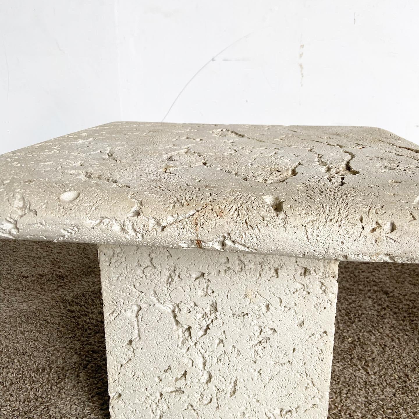 Concrete Faux Coquina Coral Cast Cement Square Top Mushroom Nesting Tables - a Pair For Sale