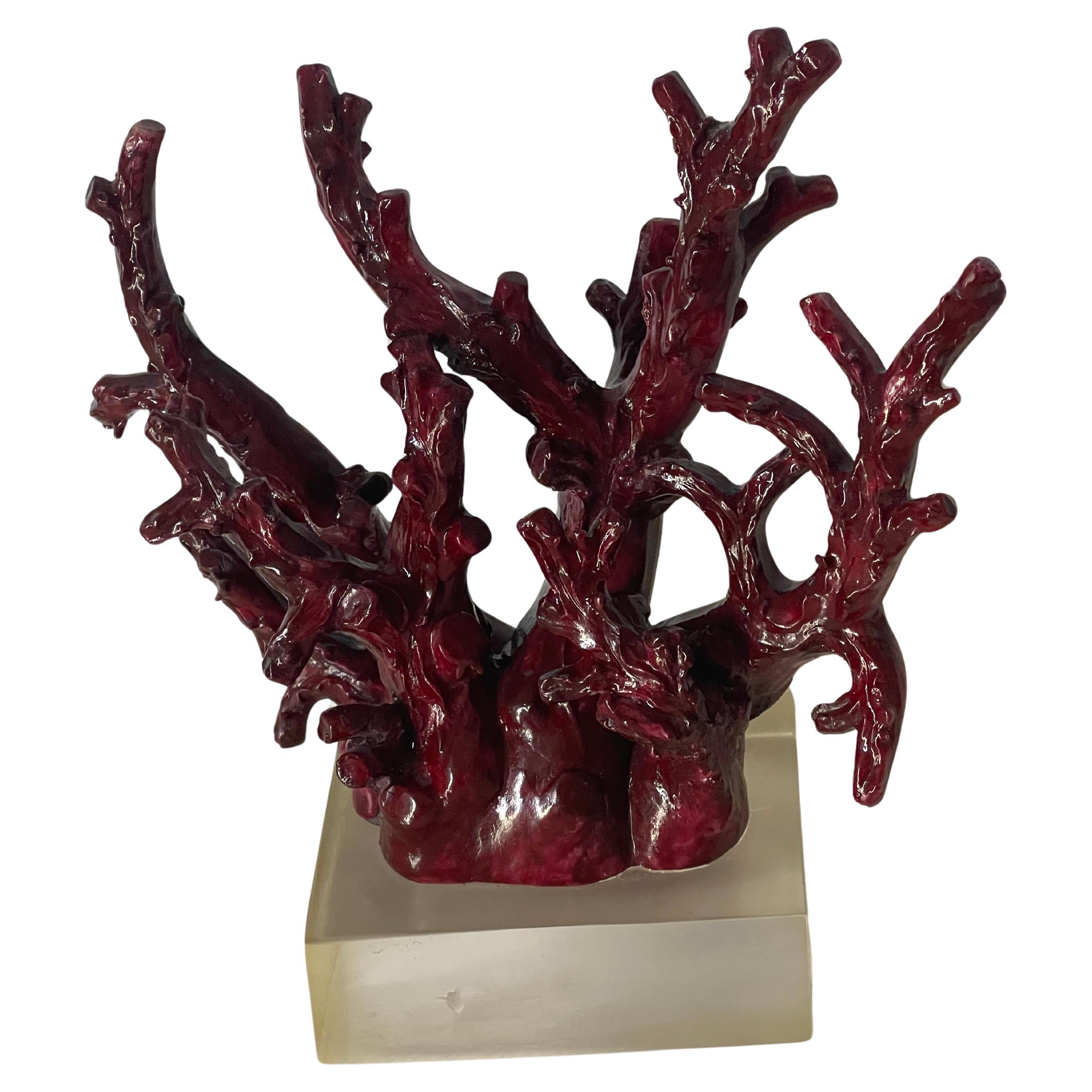 Faux Coral Brunch on Lucite Sculpture For Sale