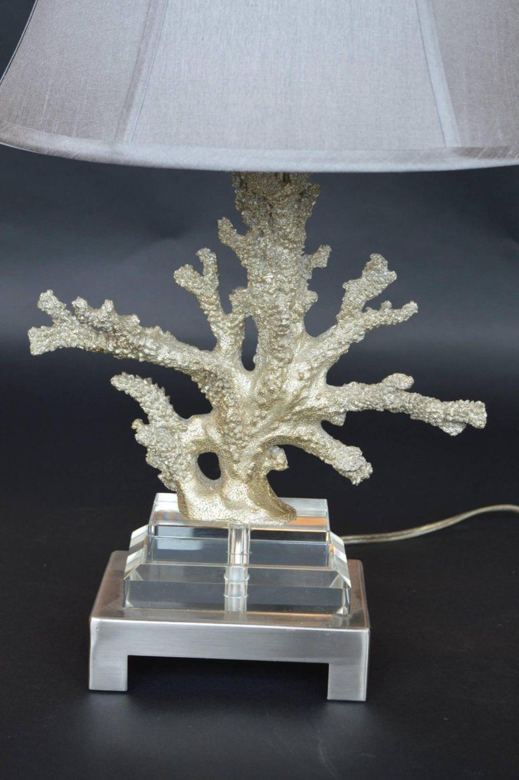 Late 20th Century Faux Coral Table Lamps in Silver