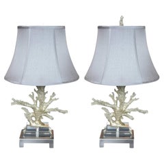 Faux Coral Table Lamps in Silver