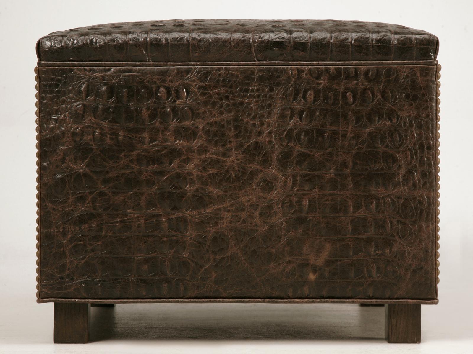 American Faux Croc Leather Hand-Made in Chicago Ottoman Available in Any Dimension For Sale