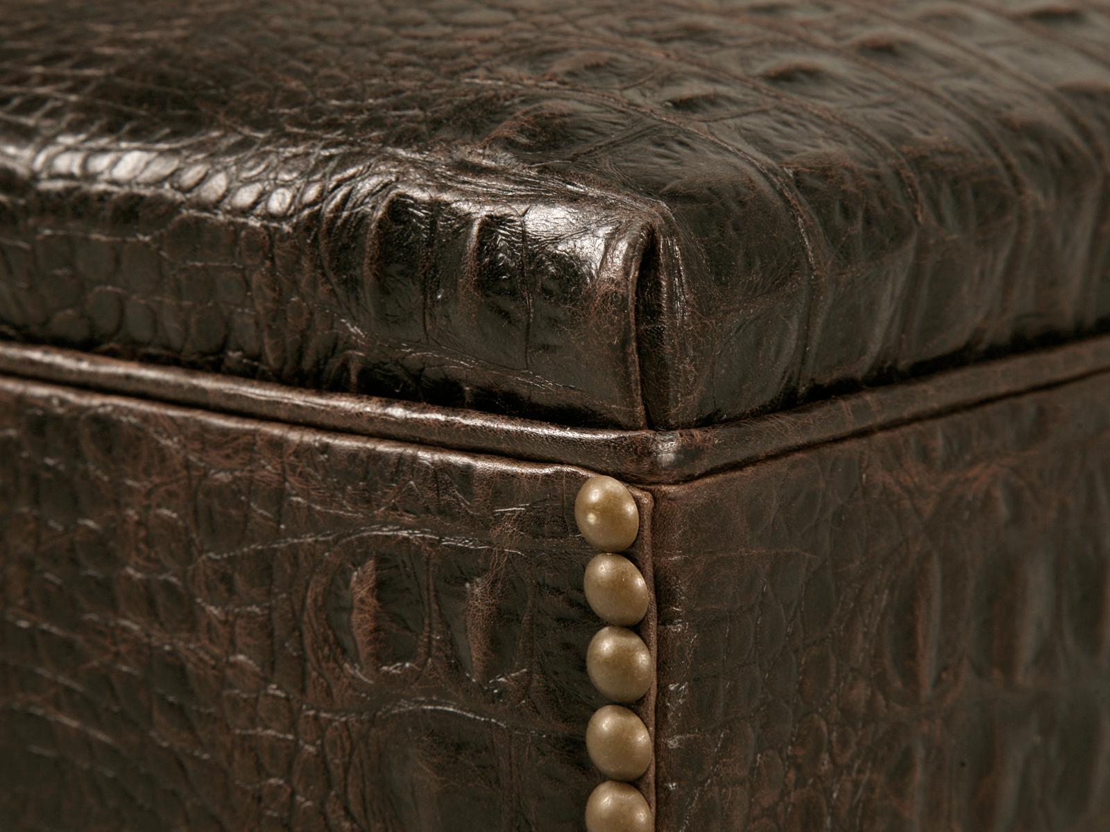 Contemporary Faux Croc Leather Hand-Made in Chicago Ottoman Available in Any Dimension For Sale