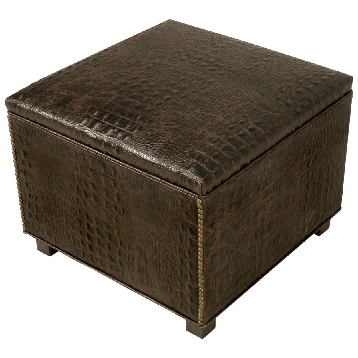 Faux Croc Leather Hand-Made in Chicago Ottoman Available in Any Dimension For Sale