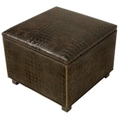 Faux Croc Leather Hand-Made in Chicago Ottoman Available in Any Dimension