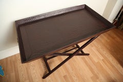 Faux Crocodile Leather Butler's Tray Table with Horse Bit Hardware