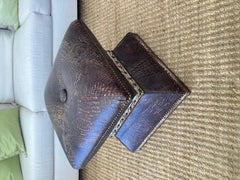 Faux Crocodile Custom Ottoman with Nailheads Brown