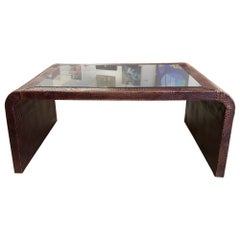 Faux Crocodile Leather Desk Bronze Glass Inset