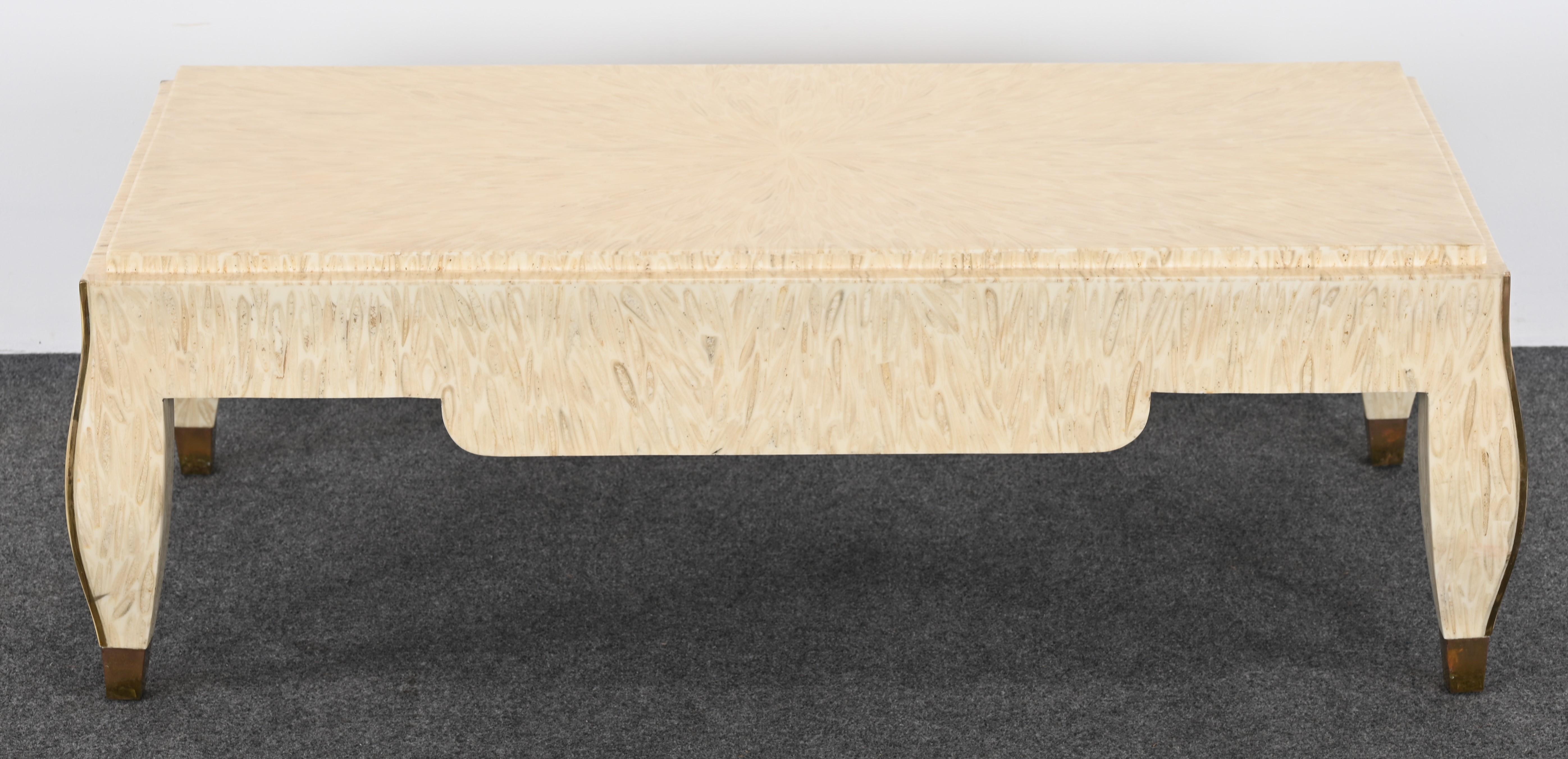Organic Material and Brass Coffee Table by Enrique Garcel, 1980s For Sale 5