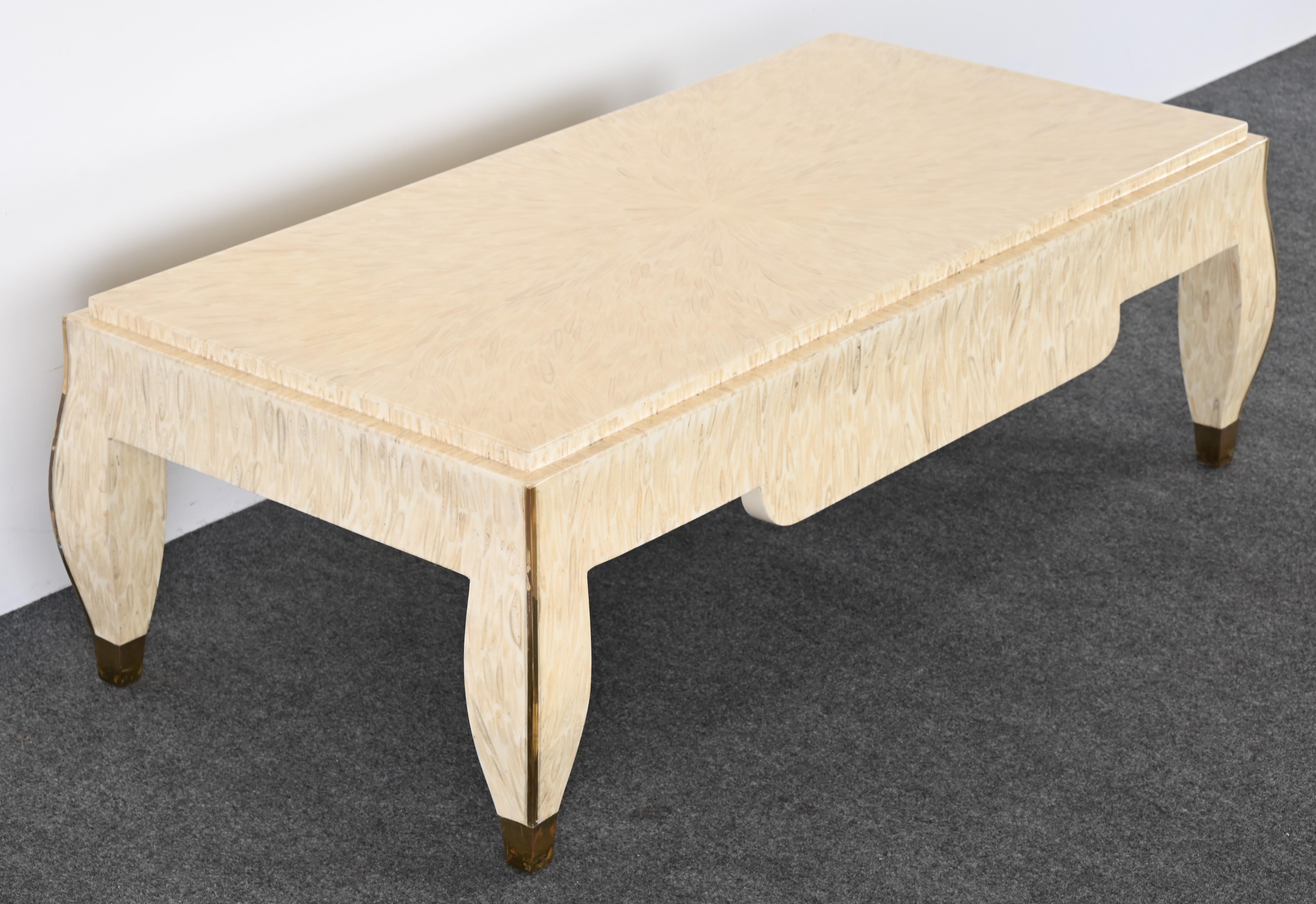 Organic Material and Brass Coffee Table by Enrique Garcel, 1980s For Sale 1