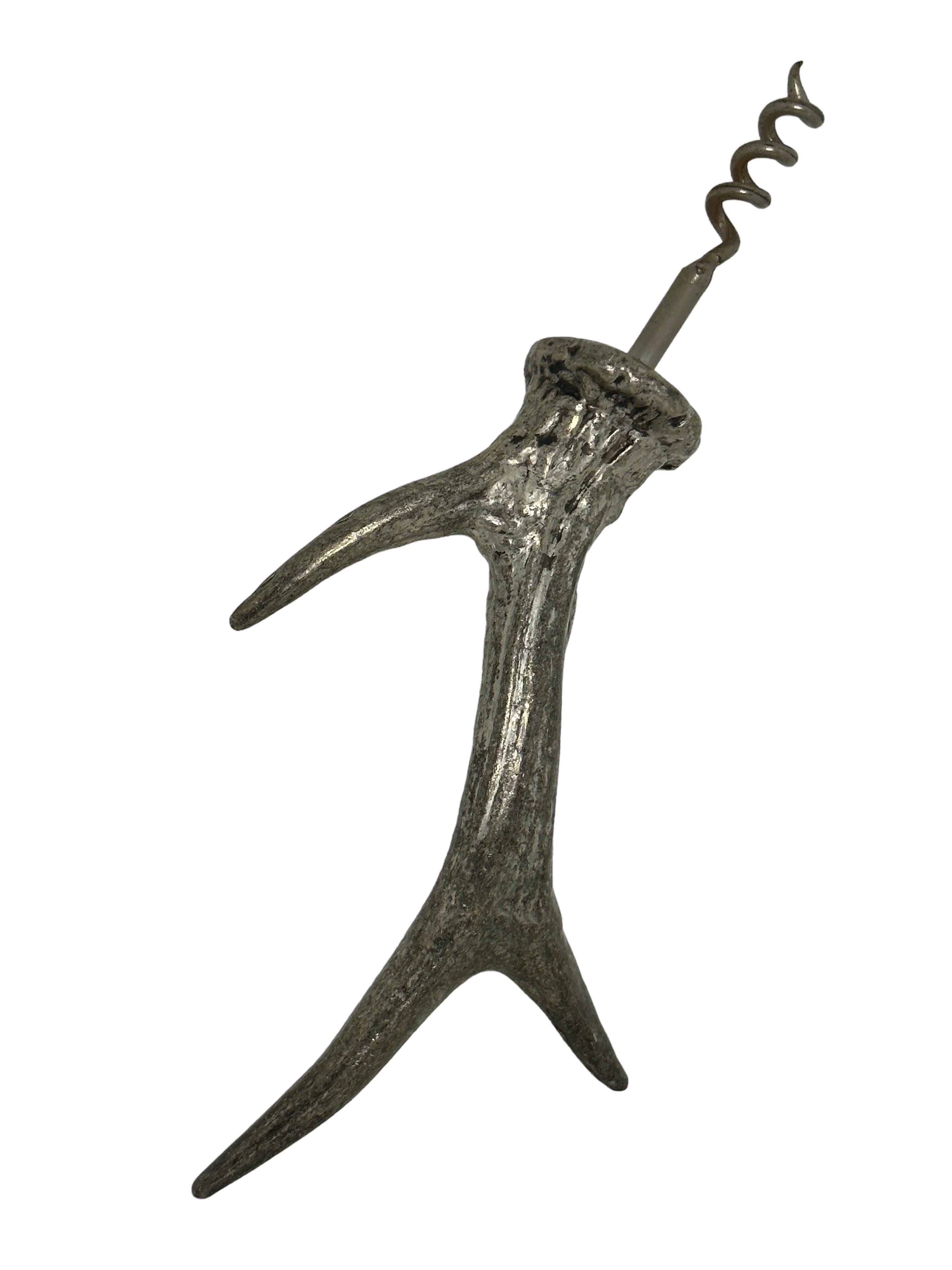 Country Faux Deer Antler Metal Corkscrew Vienna, Austria, 1910s Antique For Sale