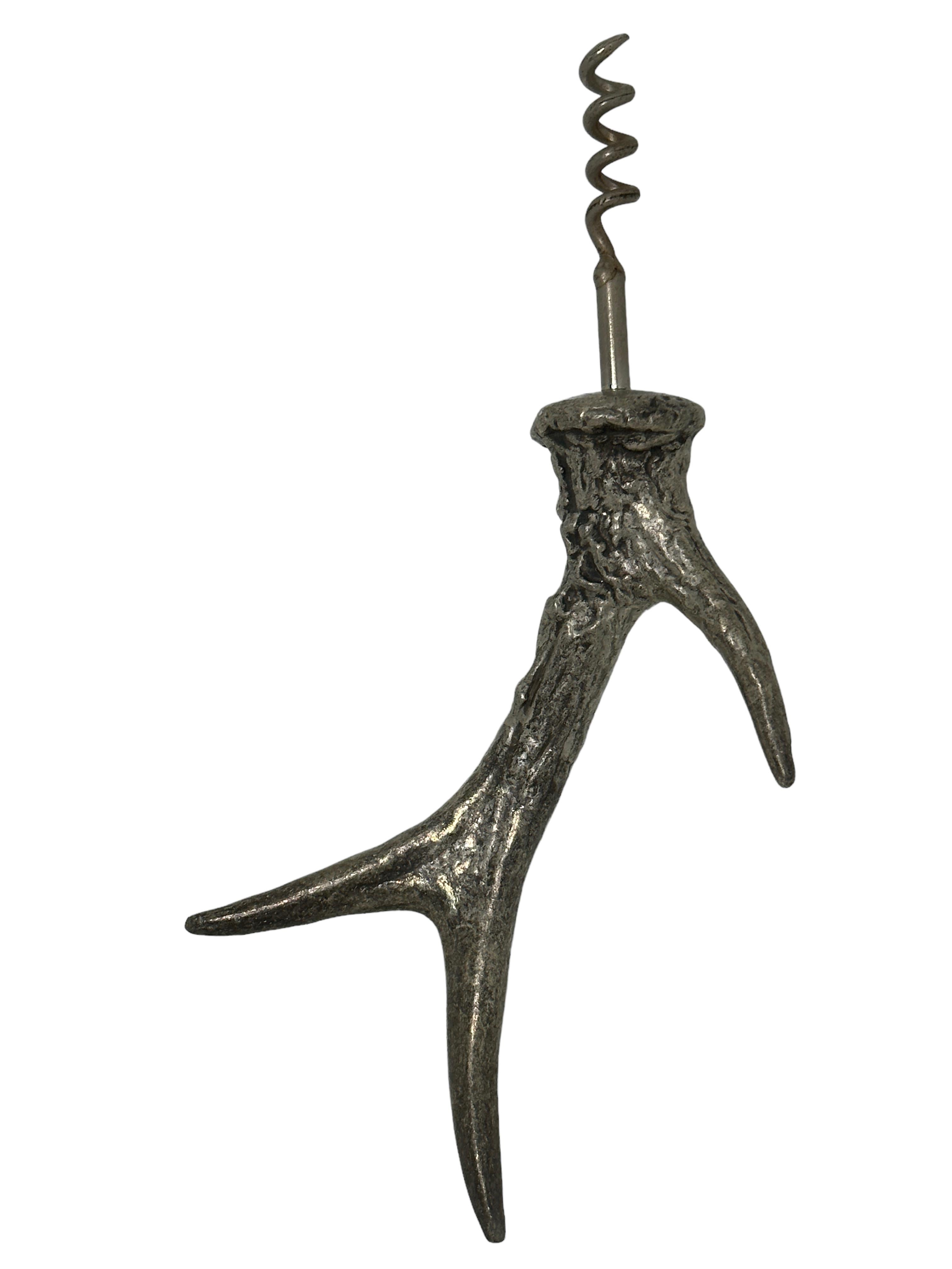 Early 20th Century Faux Deer Antler Metal Corkscrew Vienna, Austria, 1910s Antique For Sale