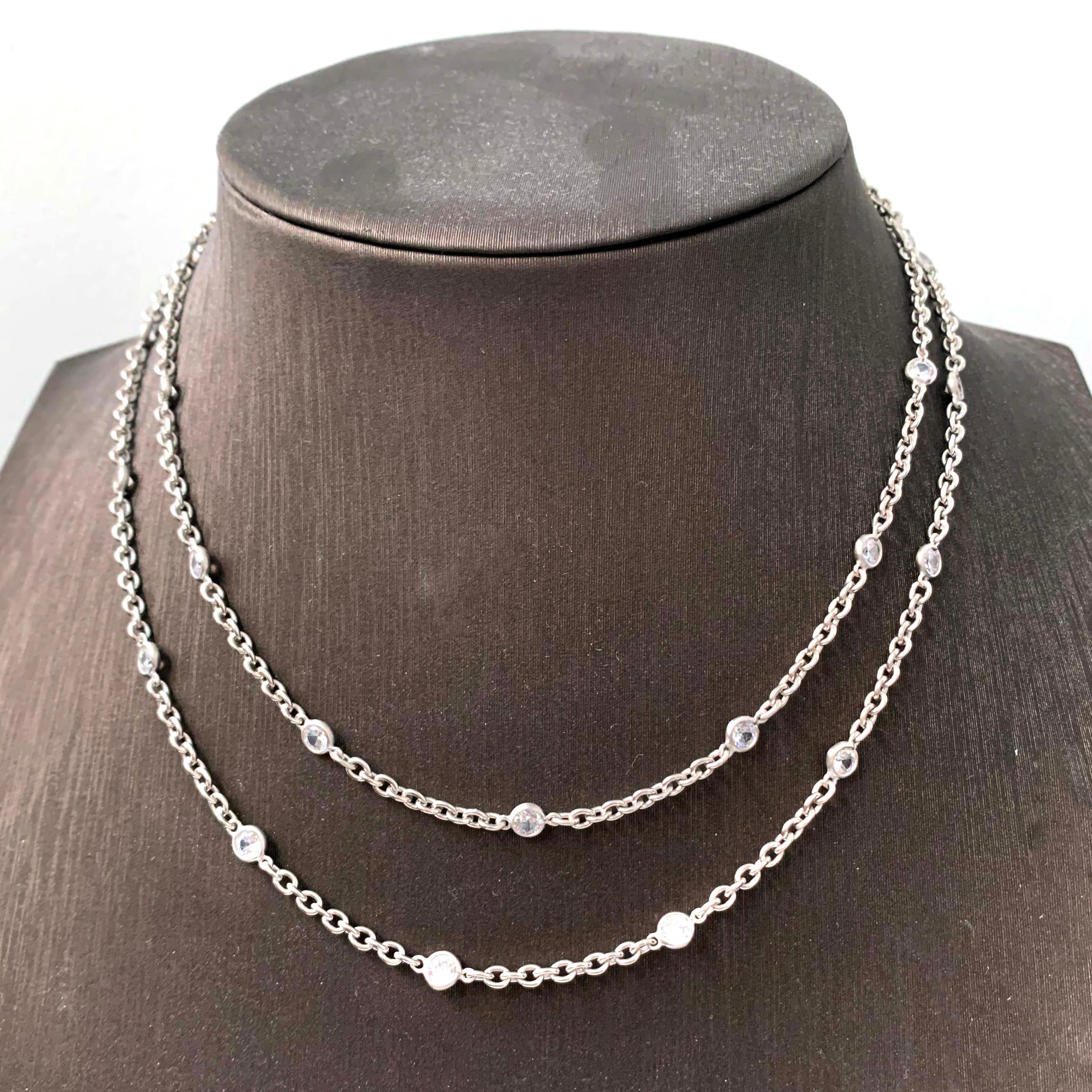 Contemporain Long collier en argent sterling simulé avec diamants au mètre 36