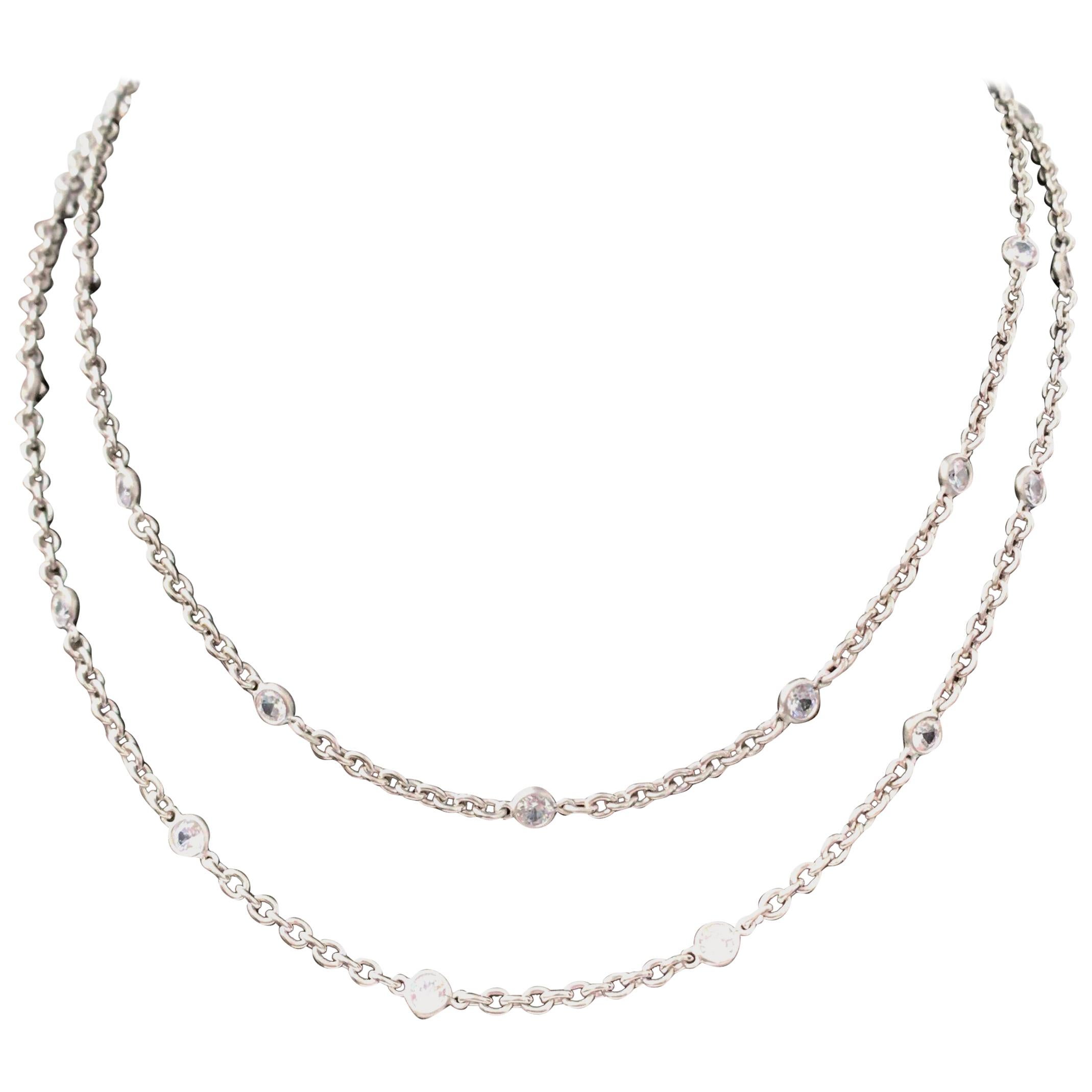 Long collier en argent sterling simulé avec diamants au mètre 36" en vente