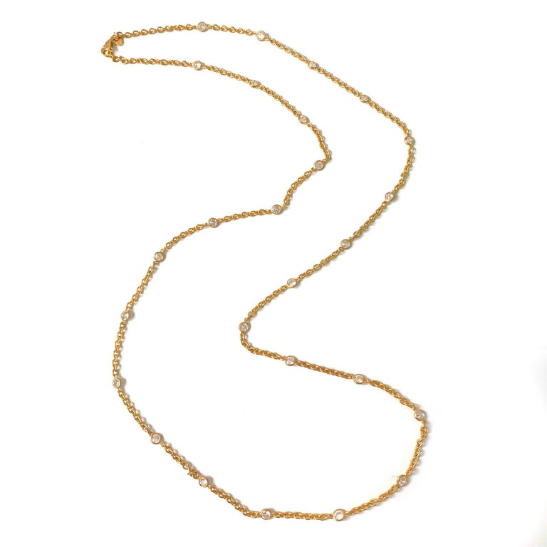 Simulated Diamond by the Yard Long Vermeil Necklace 36" For Sale at 1stDibs