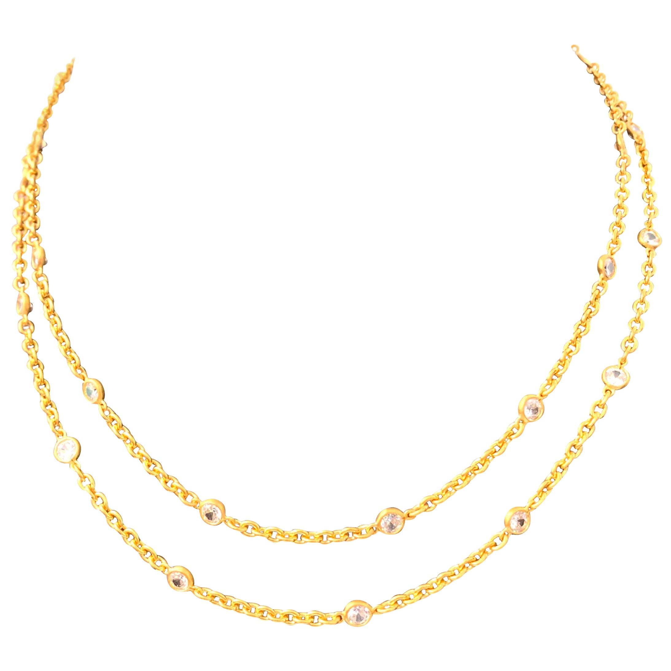 Simulated Diamond by the Yard Long Vermeil Necklace 36"
